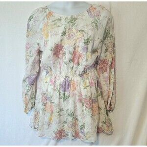 Divided Women's L Floral Cottagecore Blouson Balloon Sleeve Mini Dress Open Back